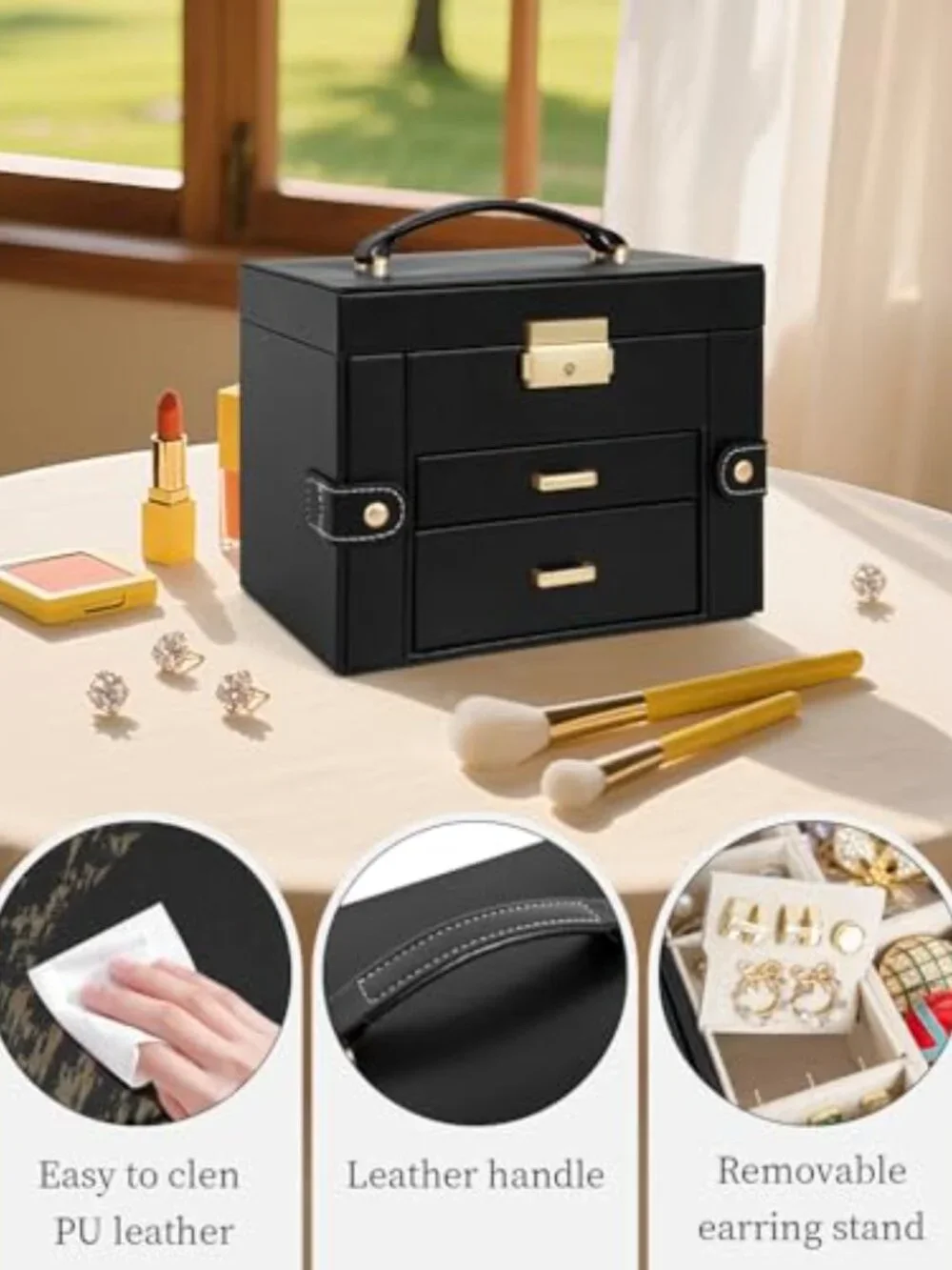 Jewelry Organizer with Mirror & Lock, 3-Tier‎ Jewelry Storage